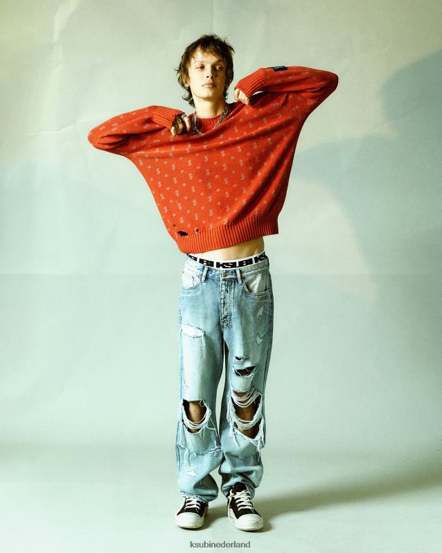 Ksubi mannelijk allstar gebreide crew-fakkel XT0TV336 kleding oranje
