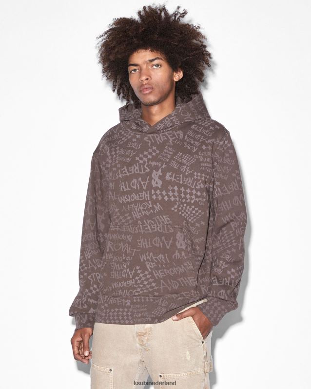 Ksubi mannelijk heldenmoed kash hoodie java XT0TV349 kleding bruine afdruk