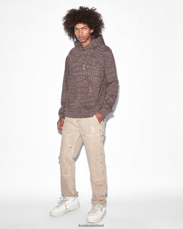 Ksubi mannelijk heldenmoed kash hoodie java XT0TV349 kleding bruine afdruk