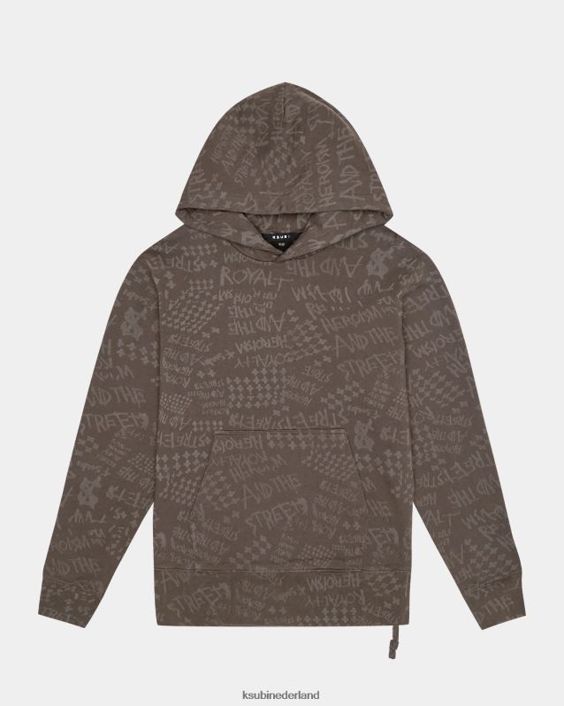 Ksubi mannelijk heldenmoed kash hoodie java XT0TV349 kleding bruine afdruk