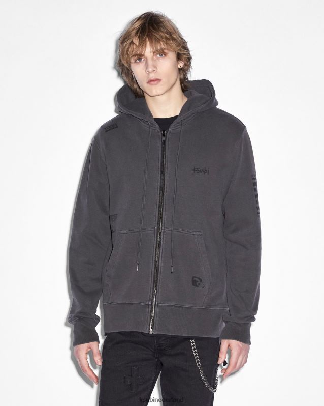 Ksubi mannelijk zine kash hoodie met rits XT0TV514 kleding vervaagd zwart