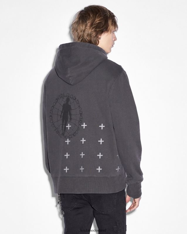 Ksubi mannelijk zine kash hoodie met rits XT0TV514 kleding vervaagd zwart