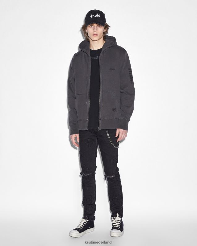 Ksubi mannelijk zine kash hoodie met rits XT0TV514 kleding vervaagd zwart