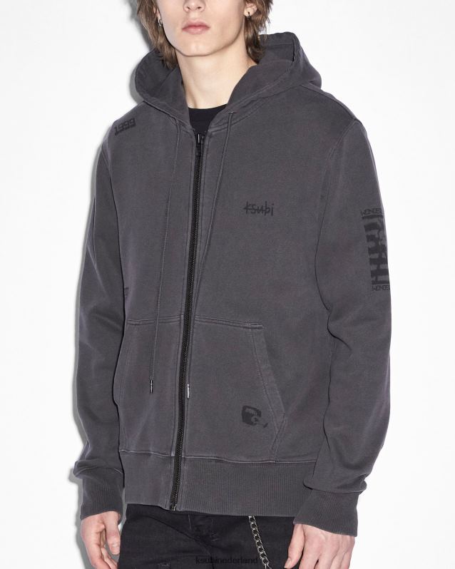 Ksubi mannelijk zine kash hoodie met rits XT0TV514 kleding vervaagd zwart