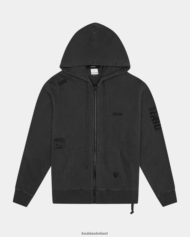 Ksubi mannelijk zine kash hoodie met rits XT0TV514 kleding vervaagd zwart