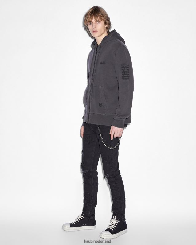 Ksubi mannelijk zine kash hoodie met rits XT0TV514 kleding vervaagd zwart