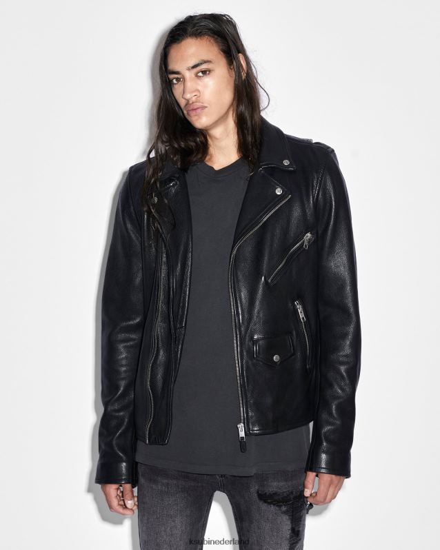 Ksubi mannelijk leren capitoljack XT0TV471 kleding zwart