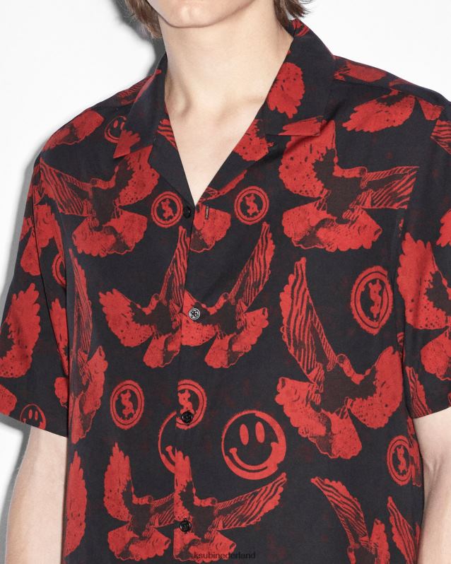 Ksubi mannelijk Flight Resort SS-shirt XT0TV465 kleding rood Zwart