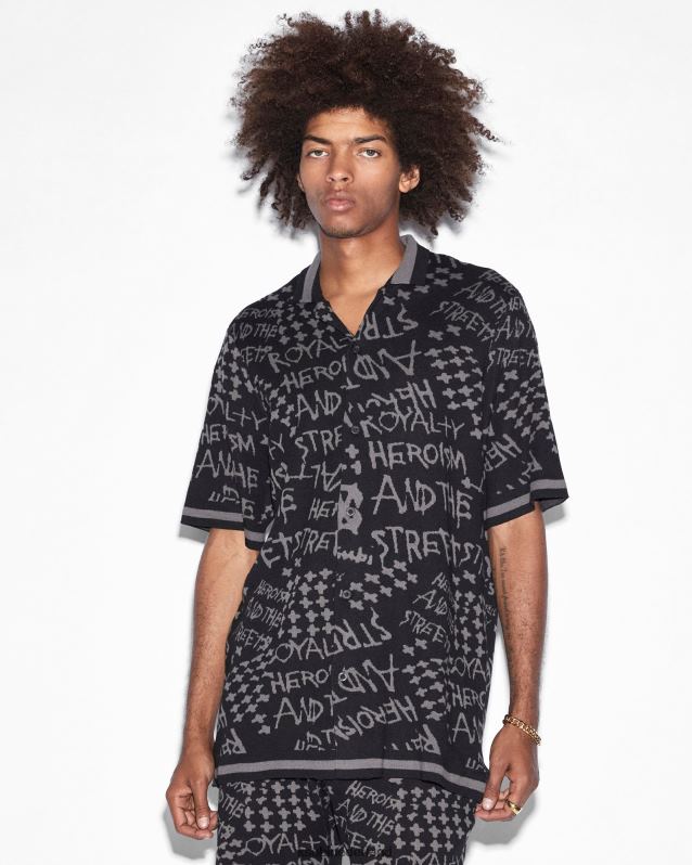Ksubi mannelijk heldenmoed gebreid resort ss-shirt XT0TV345 kleding zwart