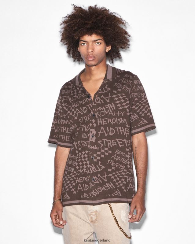 Ksubi mannelijk heroism gebreid resort ss-shirt java XT0TV350 kleding bruin