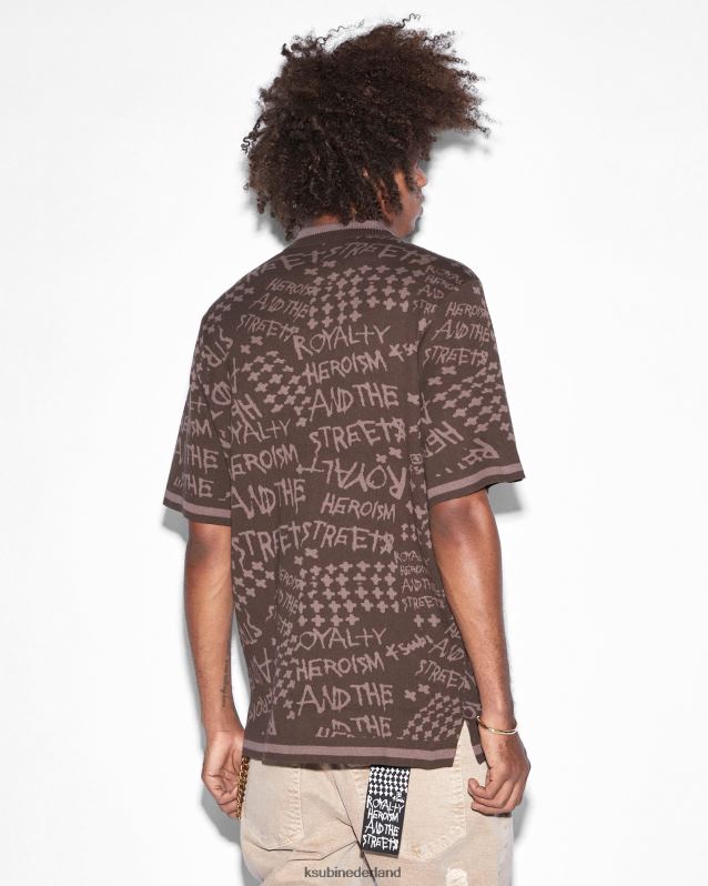 Ksubi mannelijk heroism gebreid resort ss-shirt java XT0TV350 kleding bruin