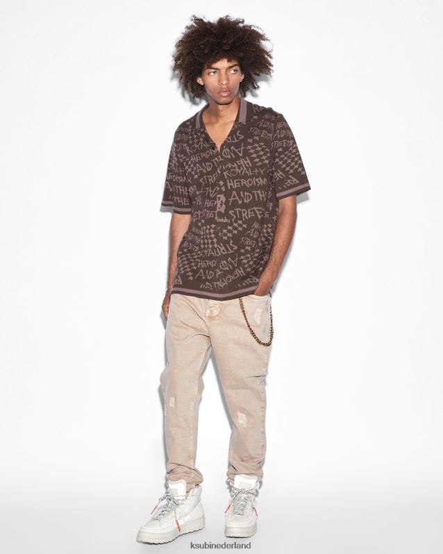 Ksubi mannelijk heroism gebreid resort ss-shirt java XT0TV350 kleding bruin