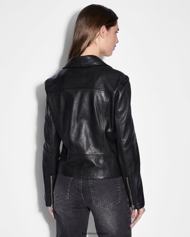 Ksubi vrouwelijk versterken lederen jas XT0TV131 kleding zwart
