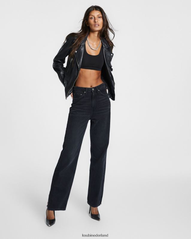 Ksubi vrouwelijk versterken lederen jas XT0TV131 kleding zwart