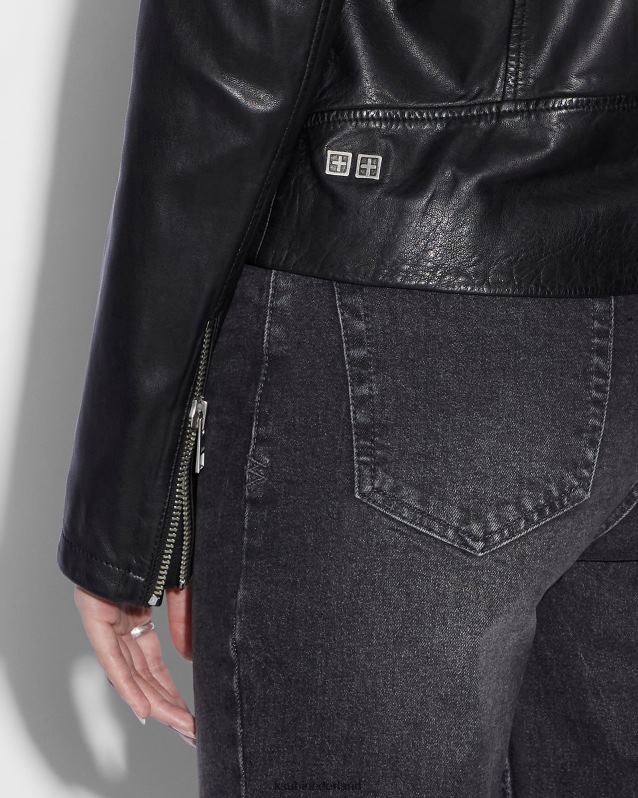Ksubi vrouwelijk versterken lederen jas XT0TV131 kleding zwart