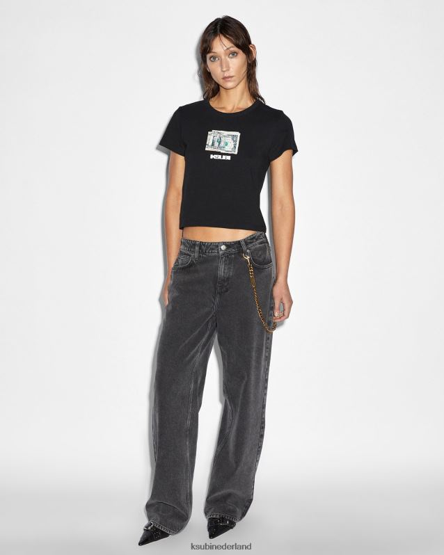 Ksubi vrouwelijk papieren mini-ss-T-shirt XT0TV45 kleding zwart